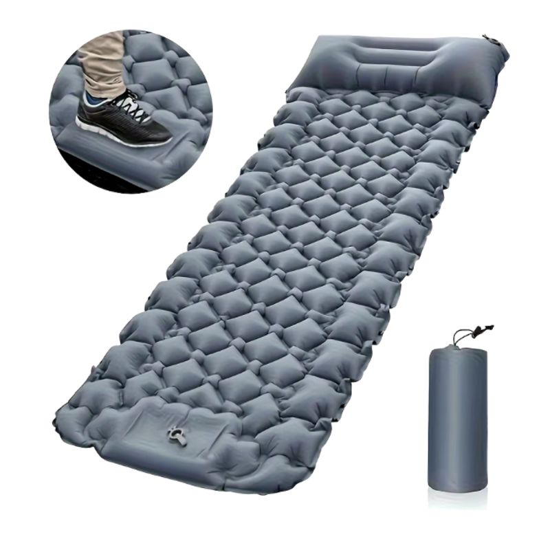 PLUSFIT - Colchon Auto inflable para acampar y viajes Gris 190x60cm