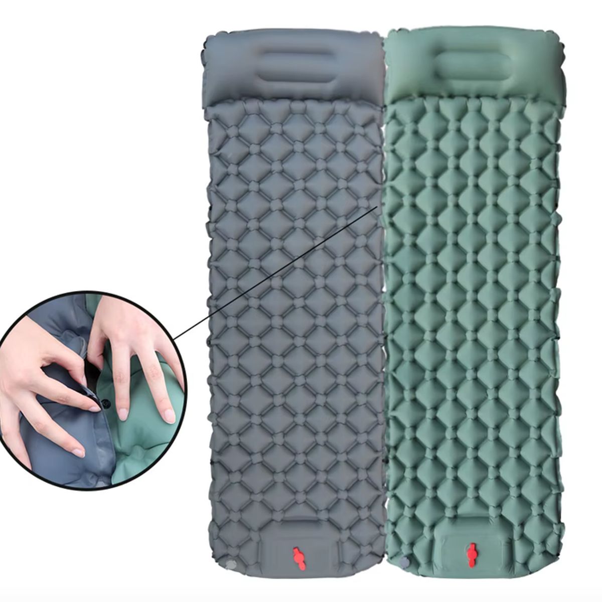 PLUSFIT - Colchon Auto inflable para acampar y viajes Gris 190x60cm