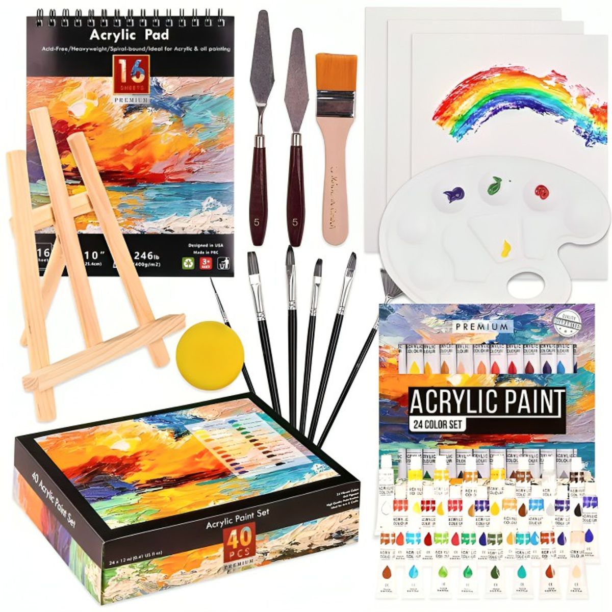 OEM - Kit Lienzo Pintura Acrilica Bastidor Espatulas Pinceles.