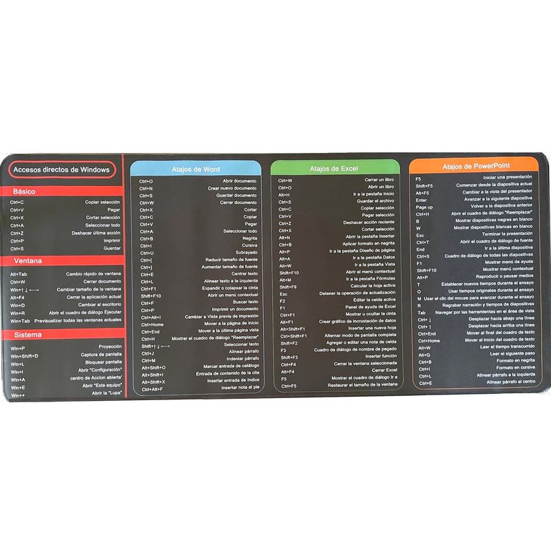 GENERICO - Alfombrilla Mousepad Atajos Keys Para Excel Word Powerpoint