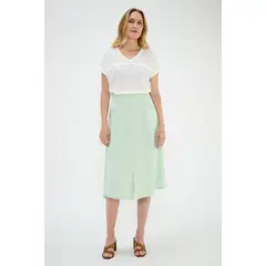 MA GRIFFE - Falda Evase Con Plisados Verde Magriffe
