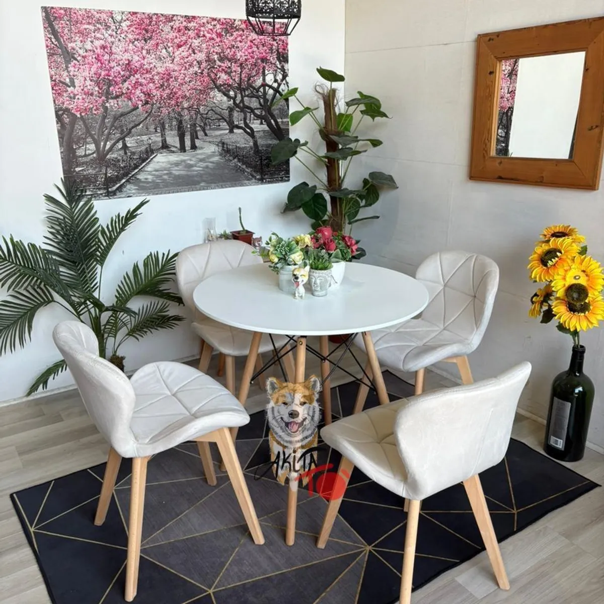 GENERICO - Comedor Rusia Mesa eames 80D + Silla Velvet Blanca