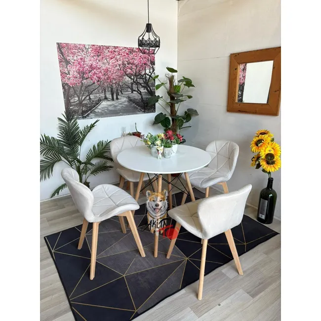 GENERICO - Comedor Rusia Mesa eames 80D + Silla Velvet Blanca