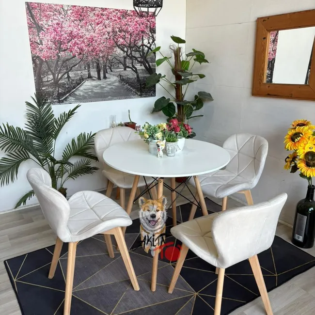 GENERICO - Comedor Rusia Mesa eames 80D + Silla Velvet Blanca