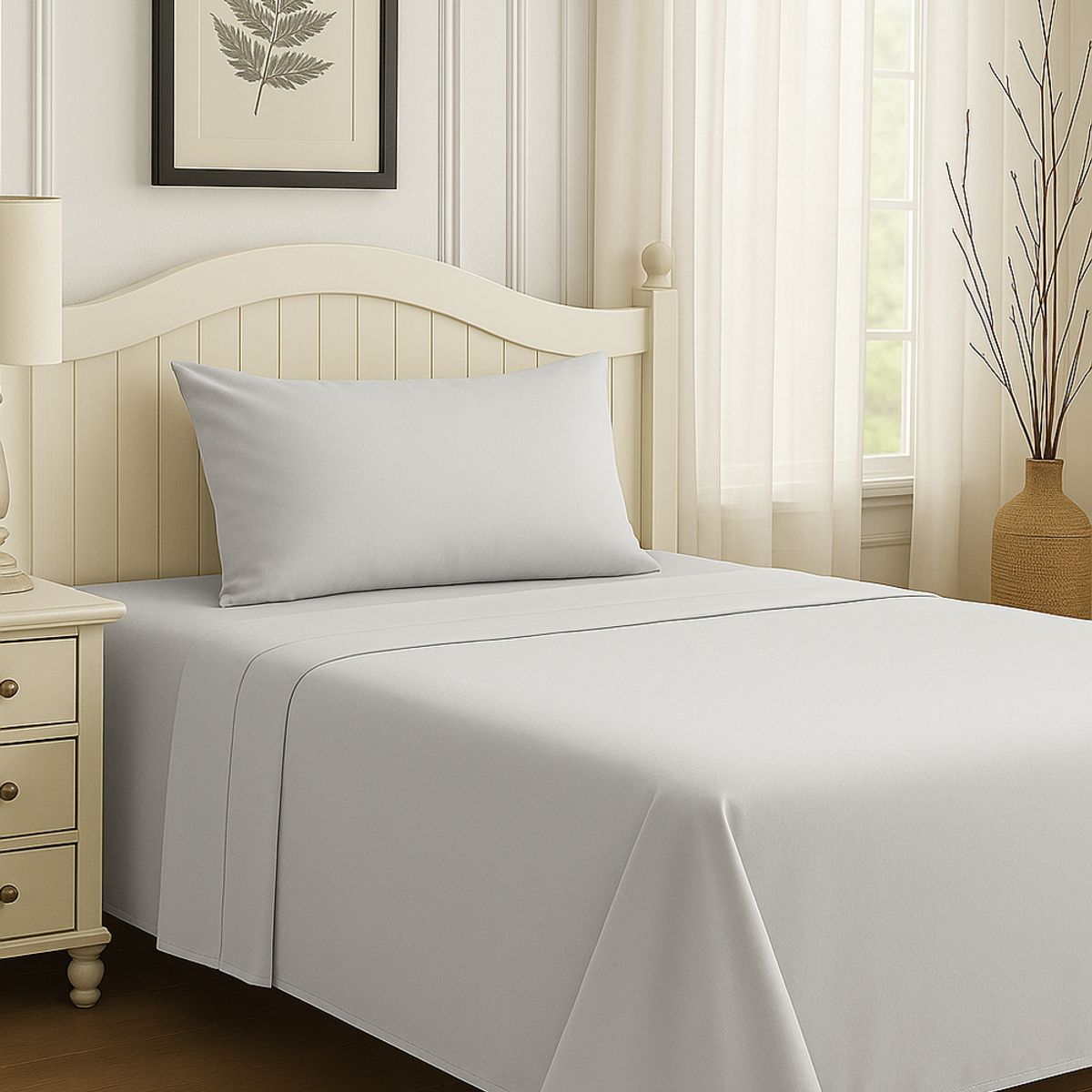 CLEMS CORTINAS - Set de Sábanas 1.5 Plazas Gris Claro