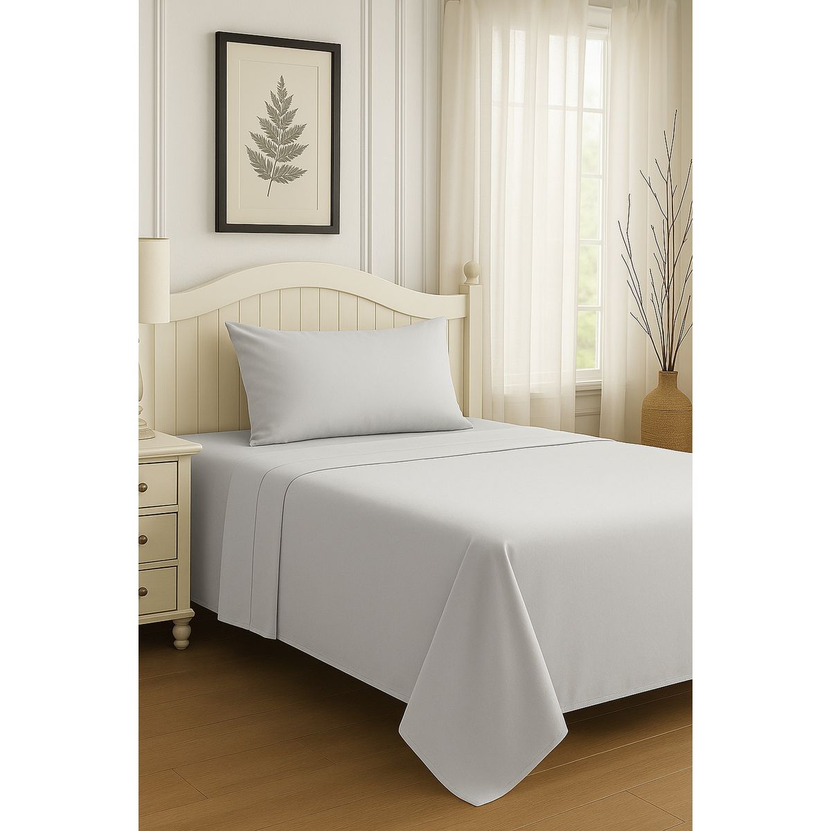 CLEMS CORTINAS - Set de Sábanas 1.5 Plazas Gris Claro