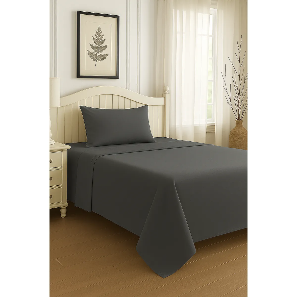 CLEMS CORTINAS - Set De Sábanas 1.5 Plazas Gris Oscuro