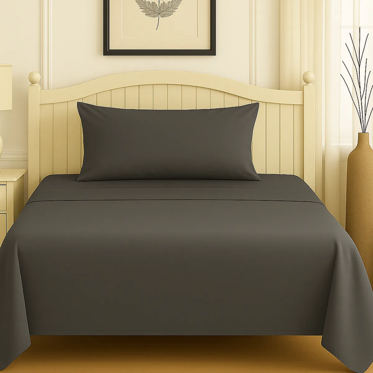 CLEMS CORTINAS - Set De Sábanas 1.5 Plazas Gris Oscuro