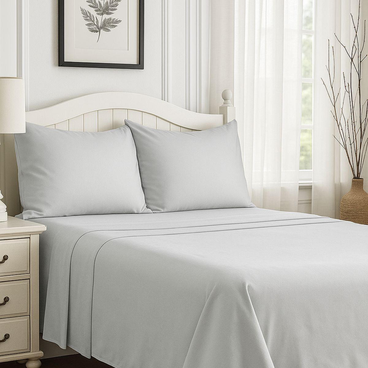 CLEMS CORTINAS - Set de Sábanas King Gris Claro