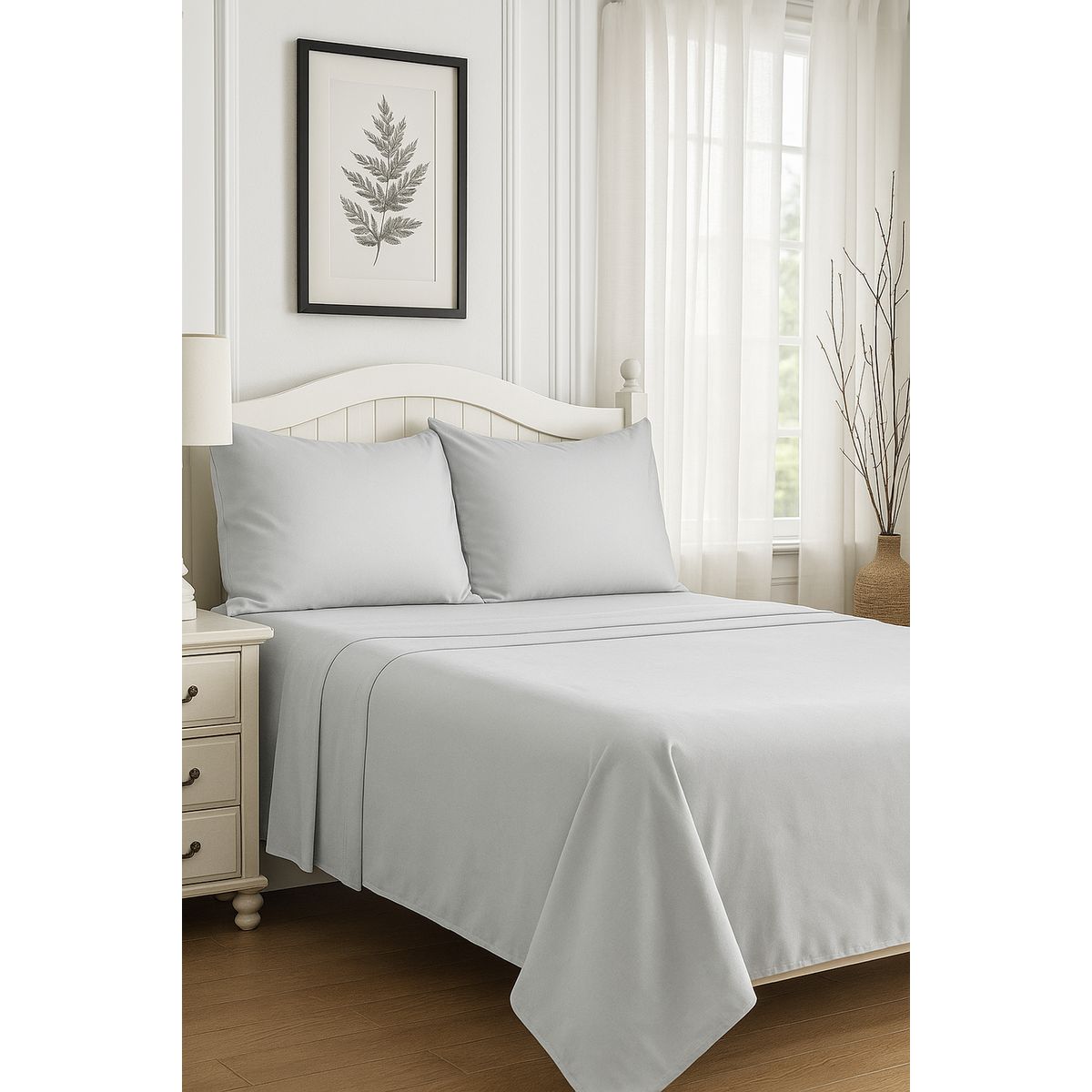 CLEMS CORTINAS - Set de Sábanas King Gris Claro