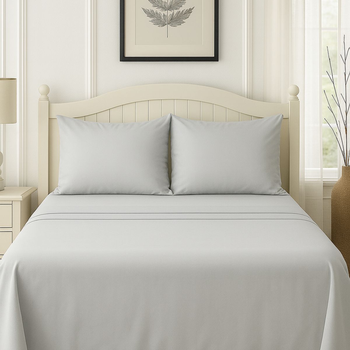 CLEMS CORTINAS - Set de Sábanas King Gris Claro