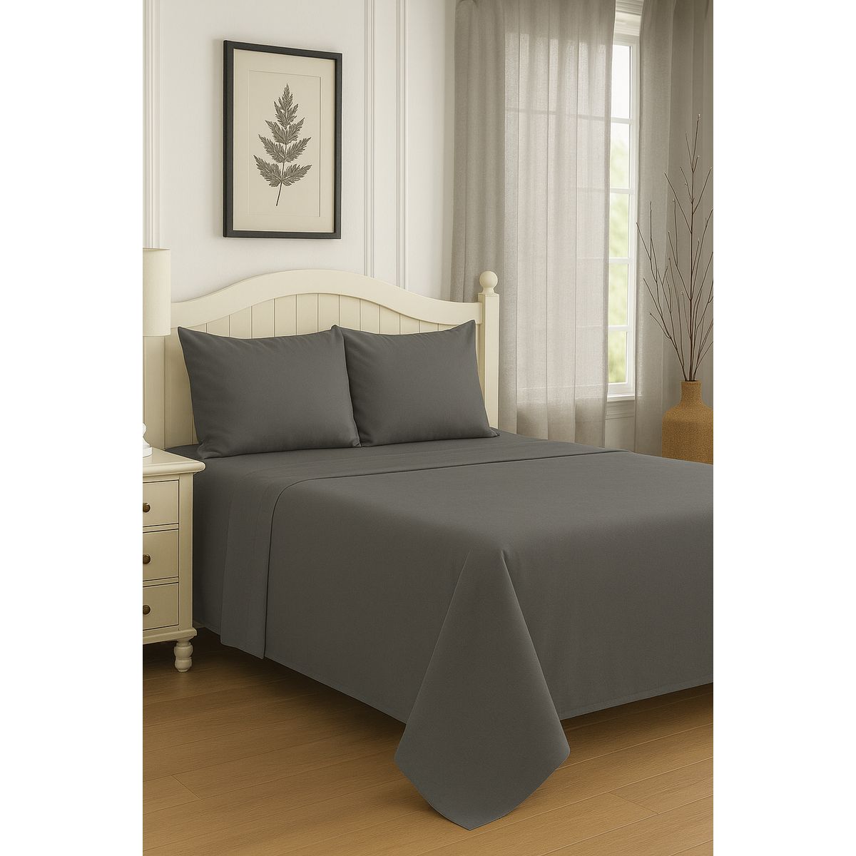 CLEMS CORTINAS - Set de Sábanas King Gris Oscuro