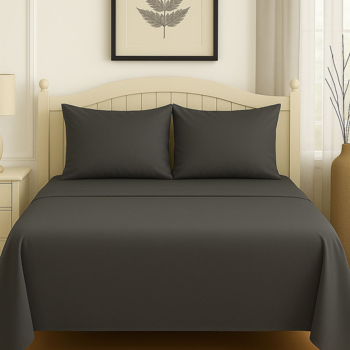 CLEMS CORTINAS - Set de Sábanas King Gris Oscuro