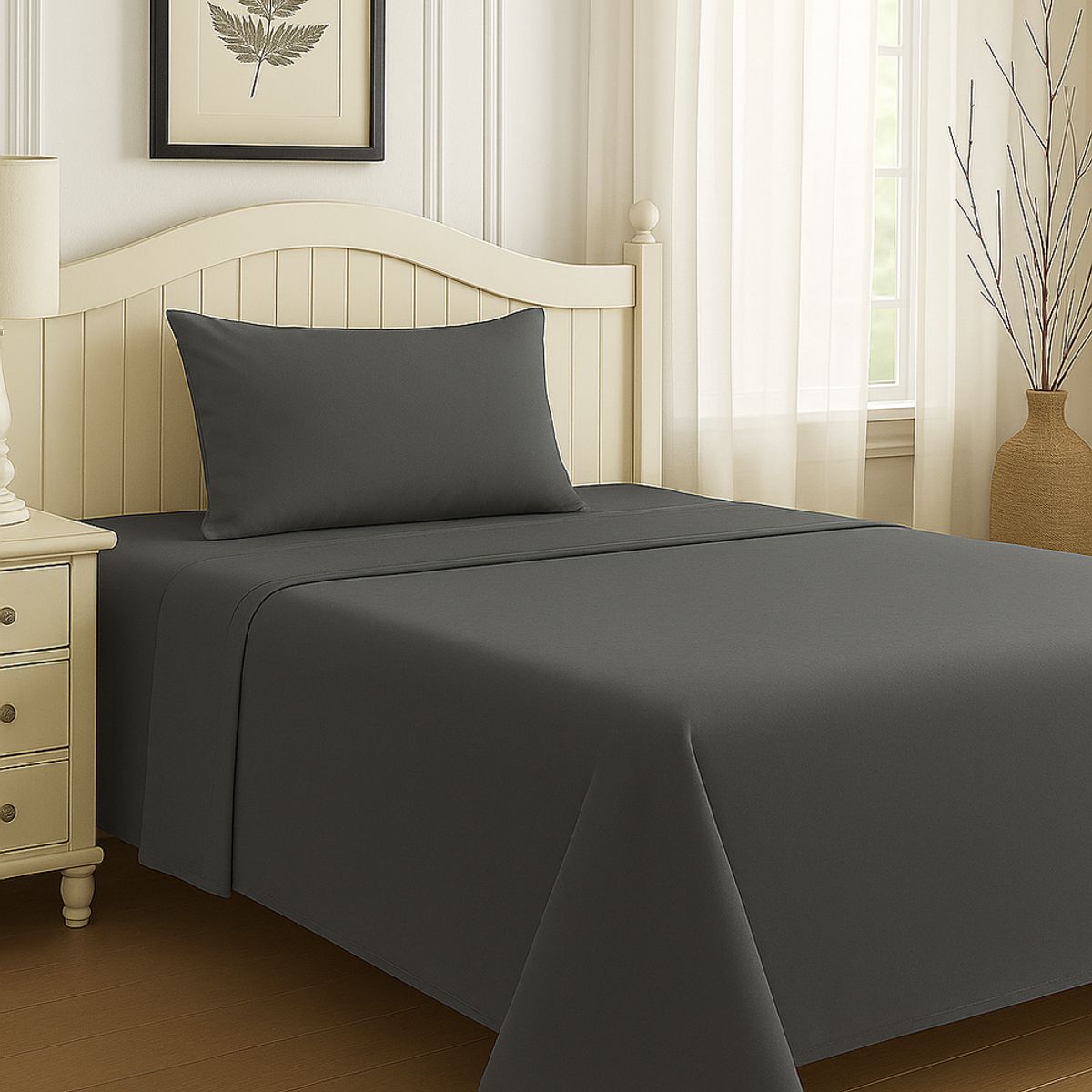 CLEMS CORTINAS - Set De Sábanas 2 Plazas Gris Oscuro