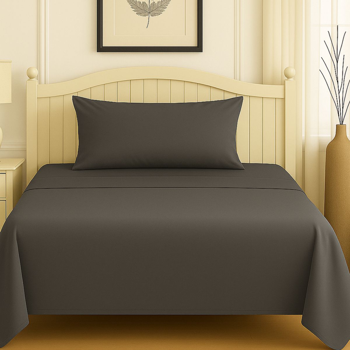 CLEMS CORTINAS - Set De Sábanas 2 Plazas Gris Oscuro