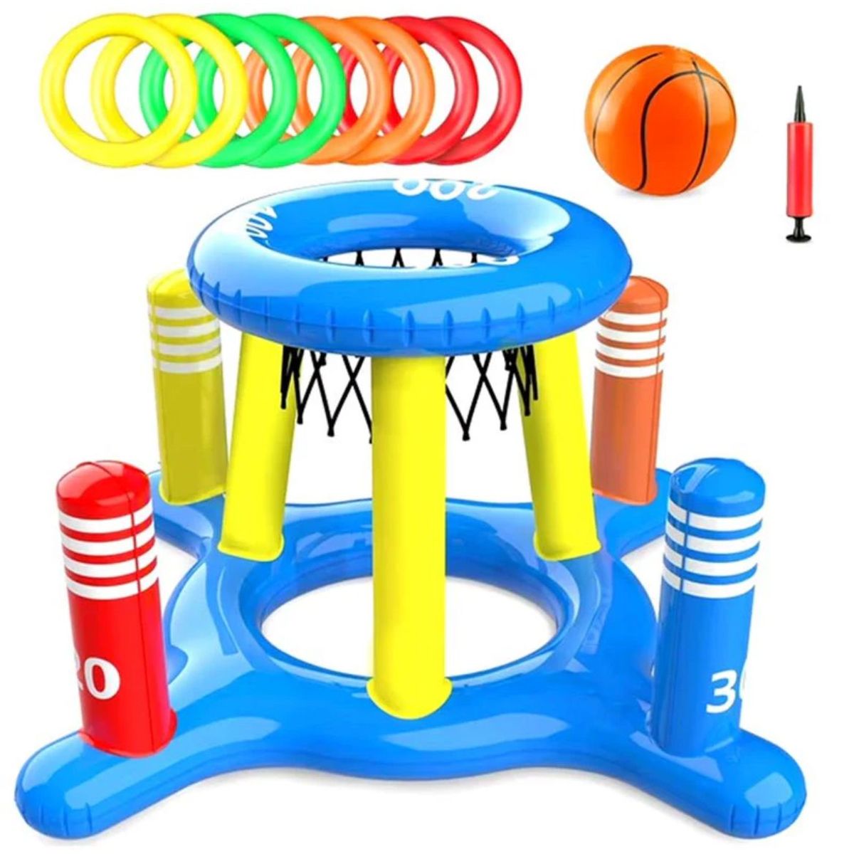 GENERICO - Juego Inflable 3 en1 Piscina Aro Basquet,  Anillos, Pelota