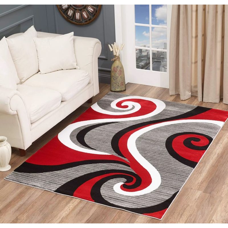 GENERICO - ALFOMBRA ANTIDESLIZANTE 180x200 CM CON DISEÑO ONDAS ROJA TF