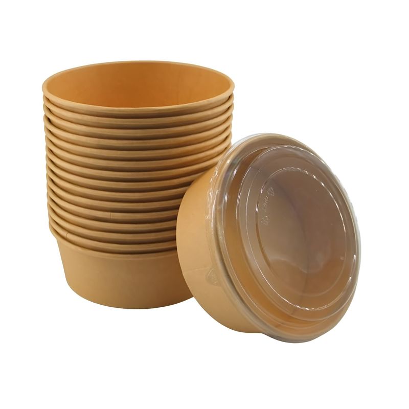 GENERICO - Pack X100 Bowl Con Tapa Bowls Plastico Polipapel Kraft 500cc