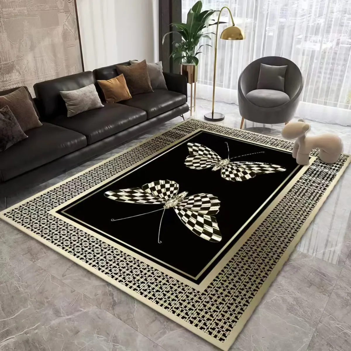 GENERICO - ALFOMBRA ANTIDESLIZANTE 180x200 CM CON DISEÑO DOS MARIPOSAS TF