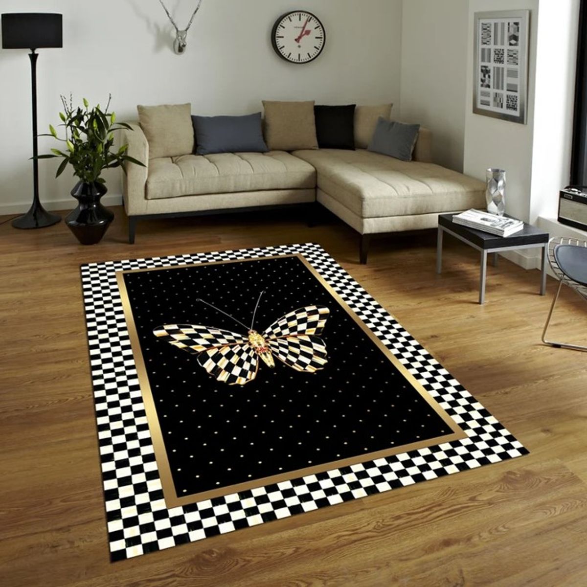 GENERICO - ALFOMBRA ANTIDESLIZANTE 180x200 CM CON DISEÑO MARIPOSA TF