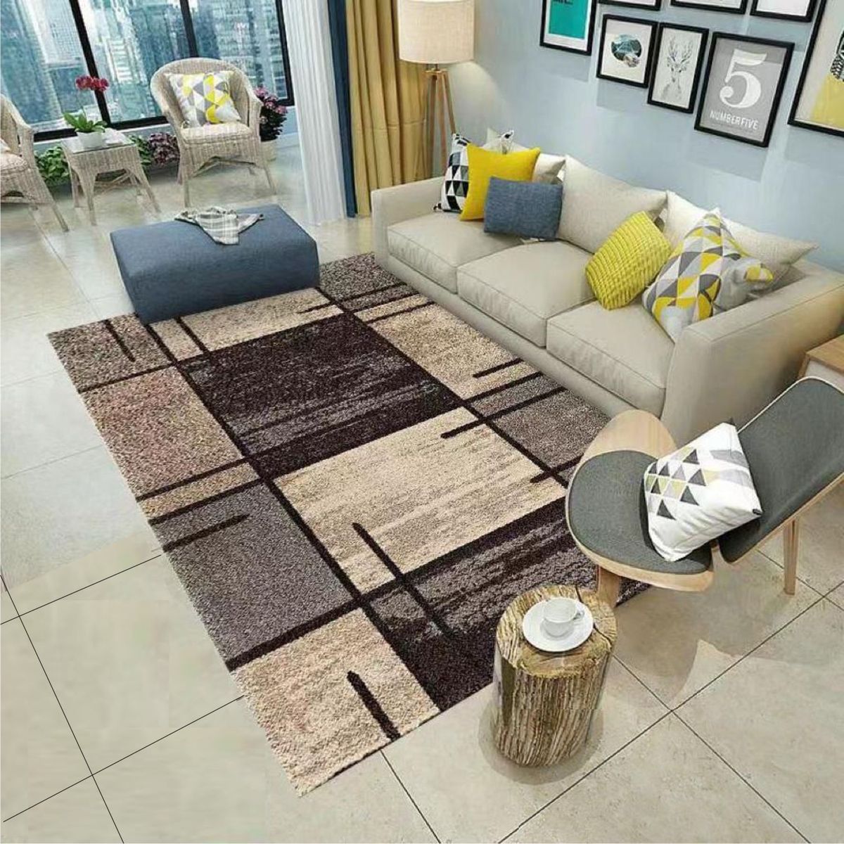 GENERICO - ALFOMBRA ANTIDESLIZANTE 200x240 CM CON DISEÑO CUADROS CAFE TF.