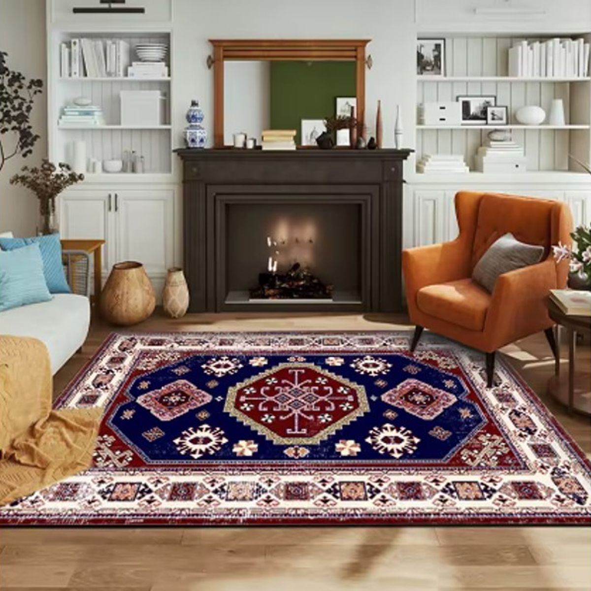 GENERICO - ALFOMBRA ANTIDESLIZANTE 200x240 CM CON DISEÑO AZUL CLASICO TF