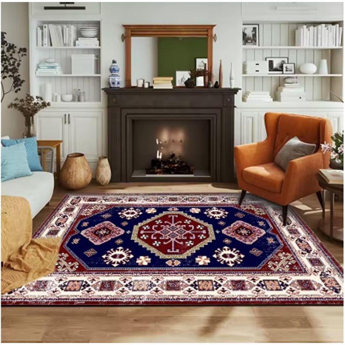 GENERICO - ALFOMBRA ANTIDESLIZANTE 200x240 CM CON DISEÑO AZUL CLASICO TF