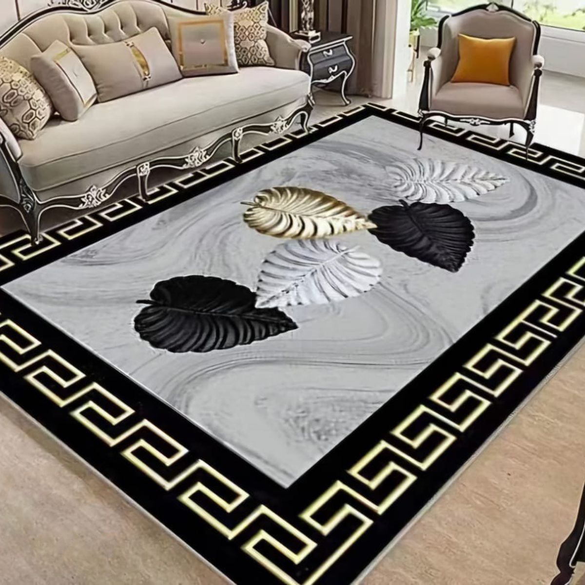 GENERICO - ALFOMBRA ANTIDESLIZANTE 200x240 CM CON DISEÑO HOJAS TF