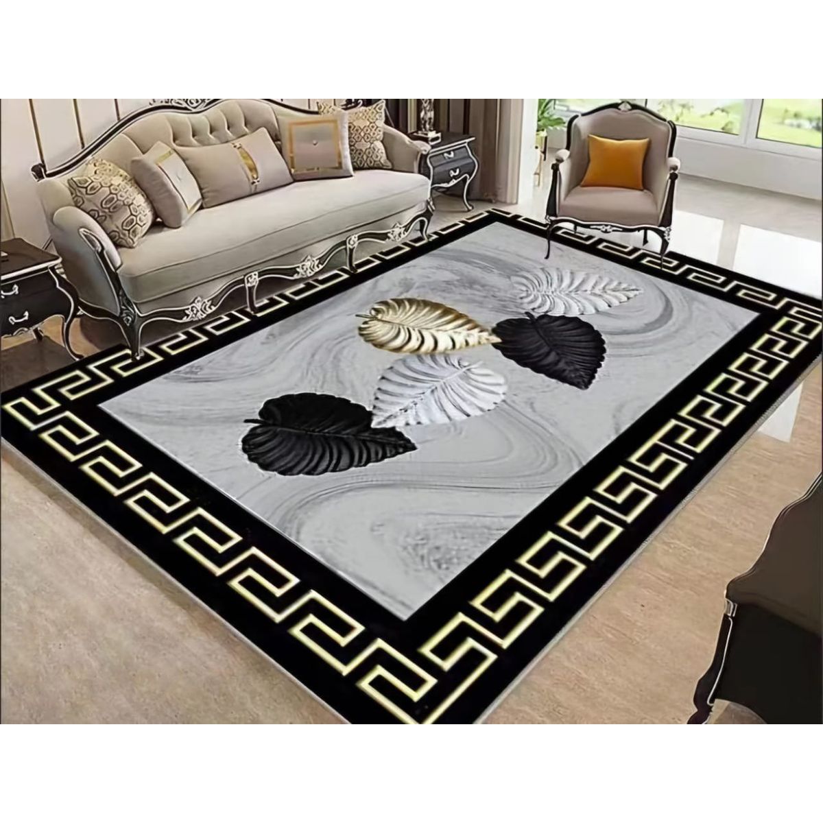 GENERICO - ALFOMBRA ANTIDESLIZANTE 200x240 CM CON DISEÑO HOJAS TF