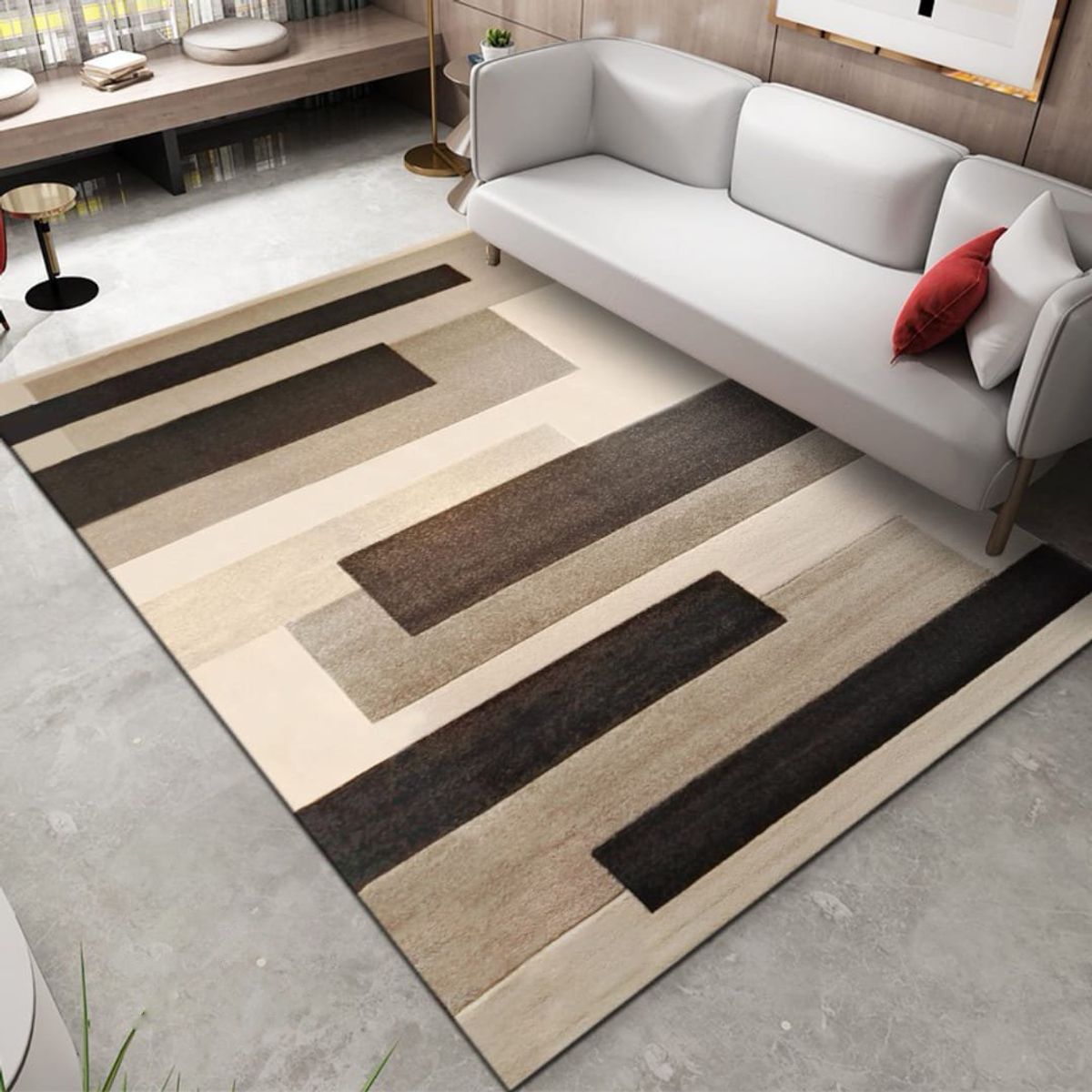 GENERICO - ALFOMBRA ANTIDESLIZANTE 200x240 CM CON DISEÑO RECTANGULOS BEIGE TF