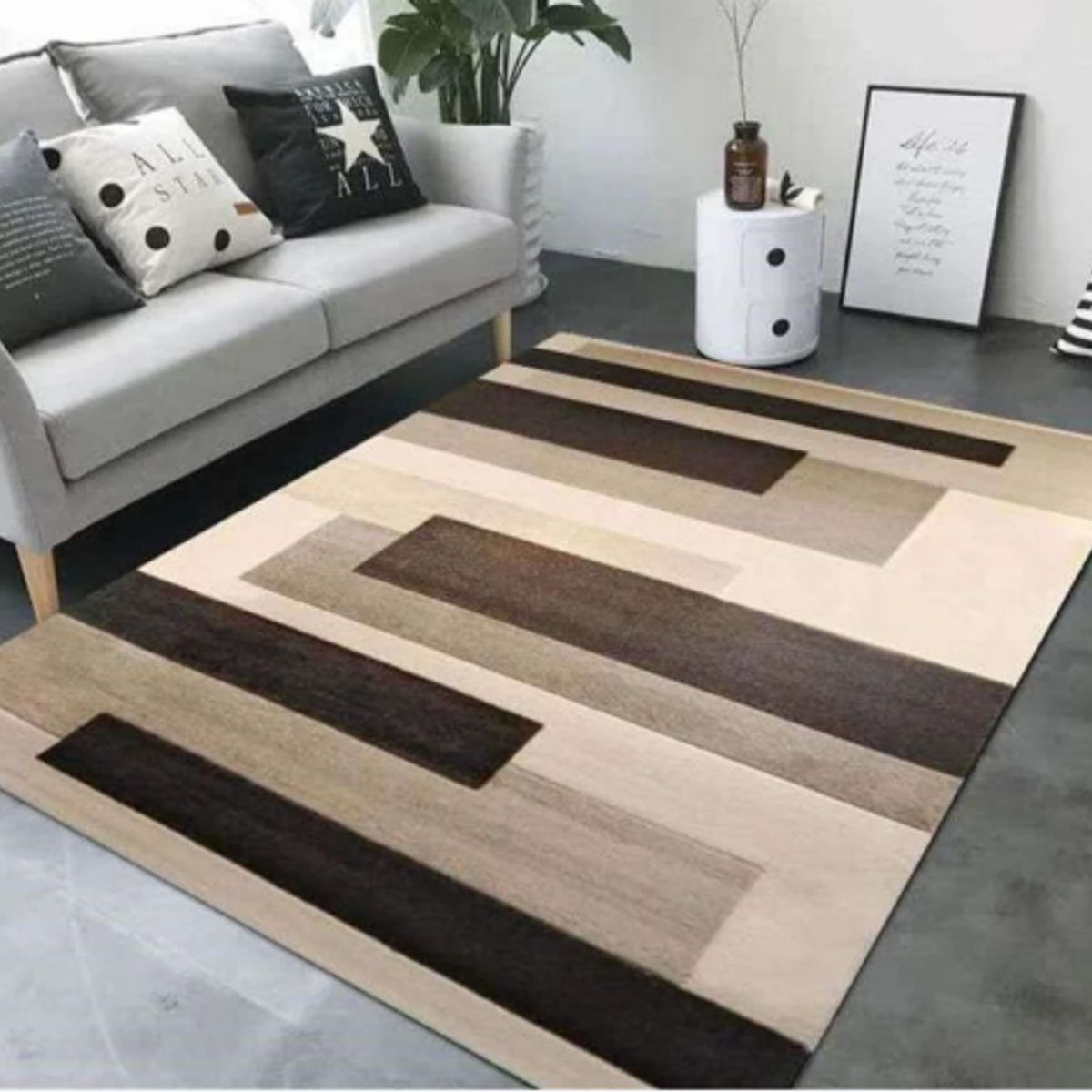 GENERICO - ALFOMBRA ANTIDESLIZANTE 200x240 CM CON DISEÑO RECTANGULOS BEIGE TF