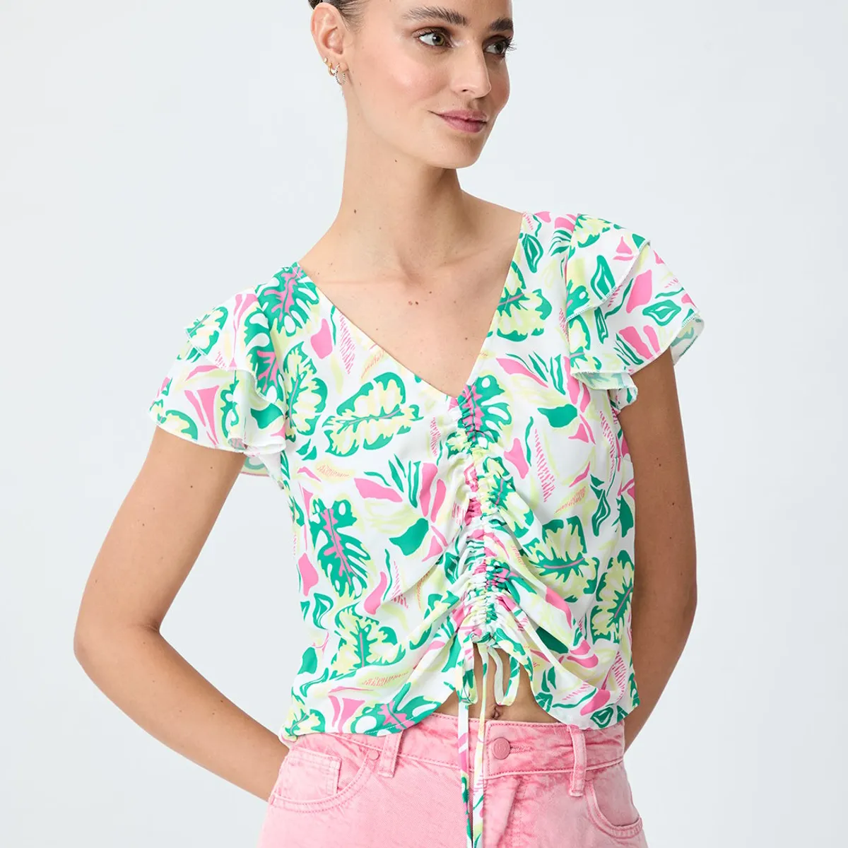 IO - Blusa Manga Corta Crudo Mujer Io