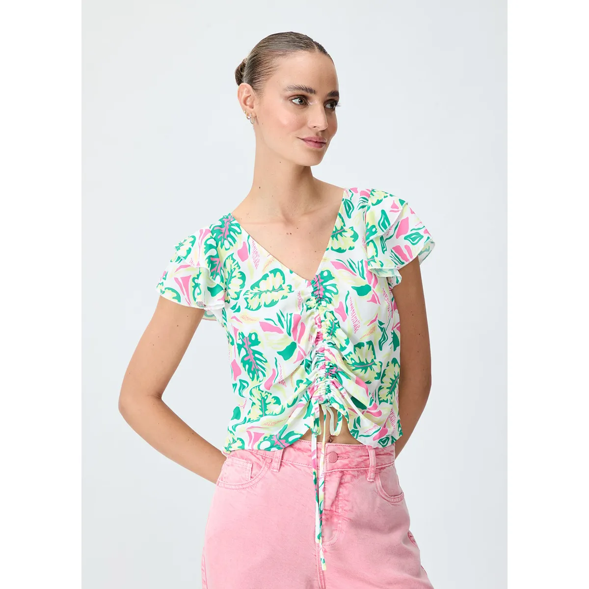 IO - Blusa Manga Corta Crudo Mujer Io