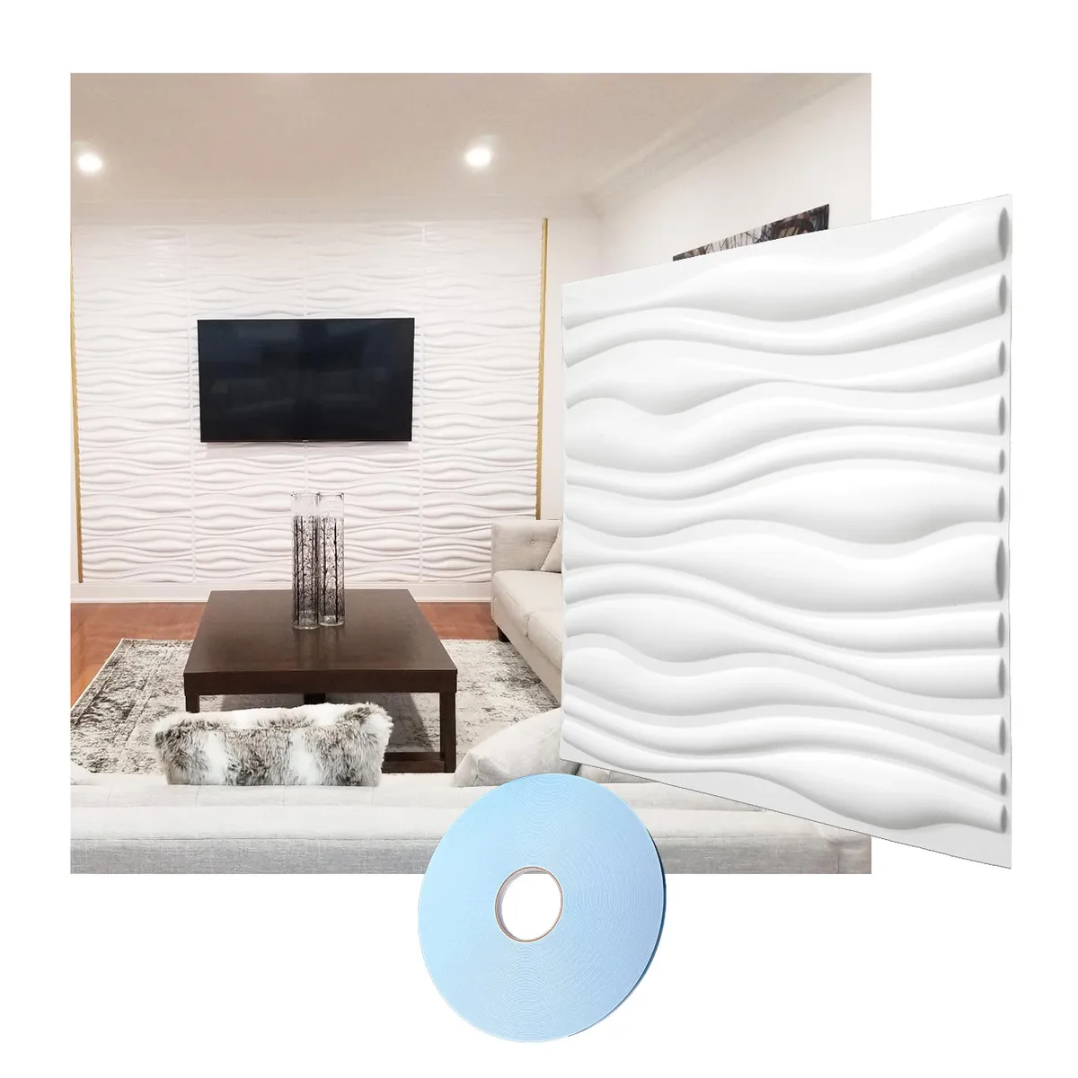 MERCAR RAY - Wall Panel Decorativo 3D PVC Waves 4m² 16 paneles 50x50cm