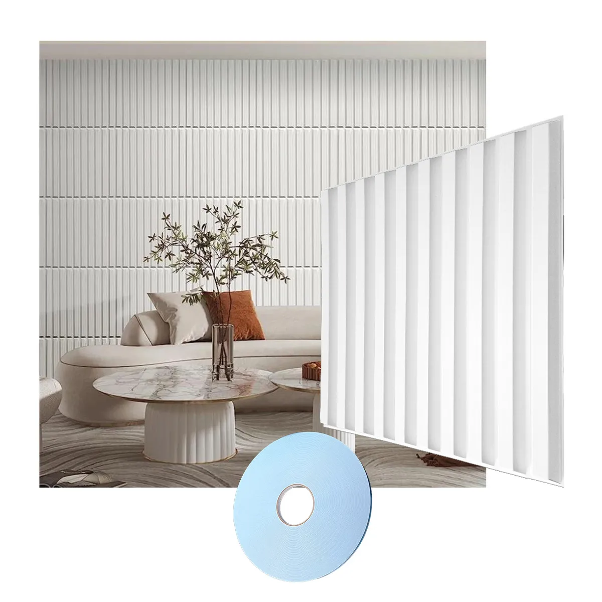 MERCAR RAY - Wall Panel Decorativo 3D PVC Liston Blanco 4m² 16 paneles 50x50cm