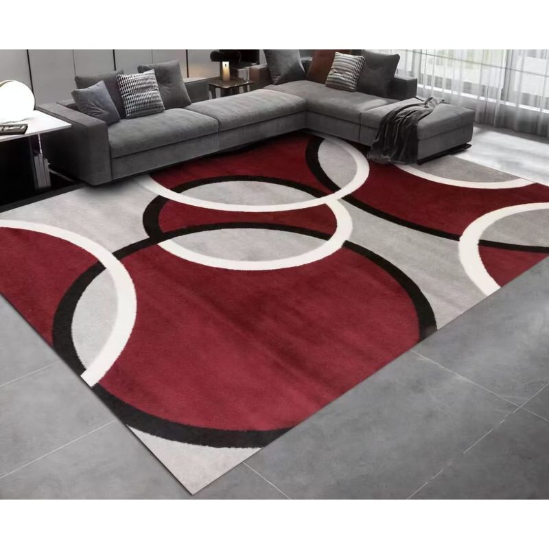 GENERICO - ALFOMBRA O TAPETE CON DISEÑO GEOMETRICO CIRCULOS BURDEO 180X200CM TENG