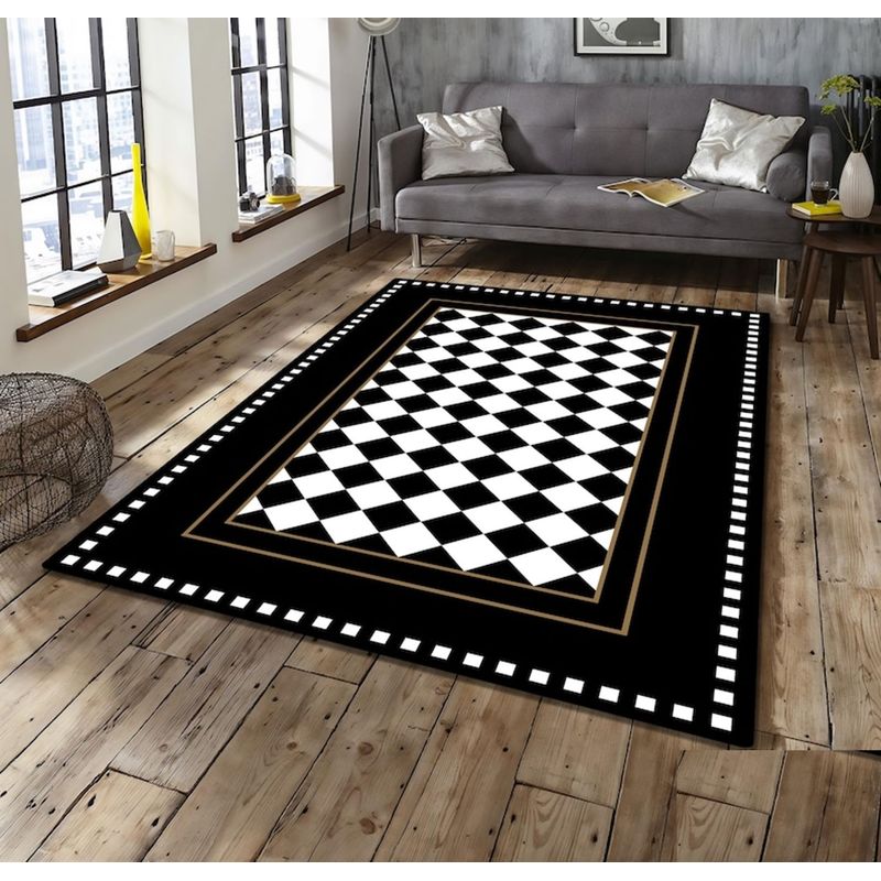 GENERICO - ALFOMBRA O TAPETE CON DISEÑO CUADROS BLANCOS Y NEGROS 180X200CM TENG