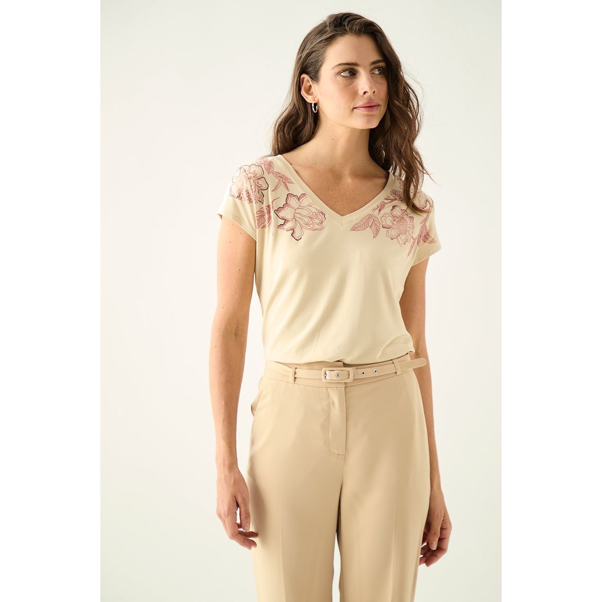 ASH - Polera Manga Corta Beige Mujer Ash