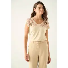 ASH - Polera Manga Corta Beige Mujer