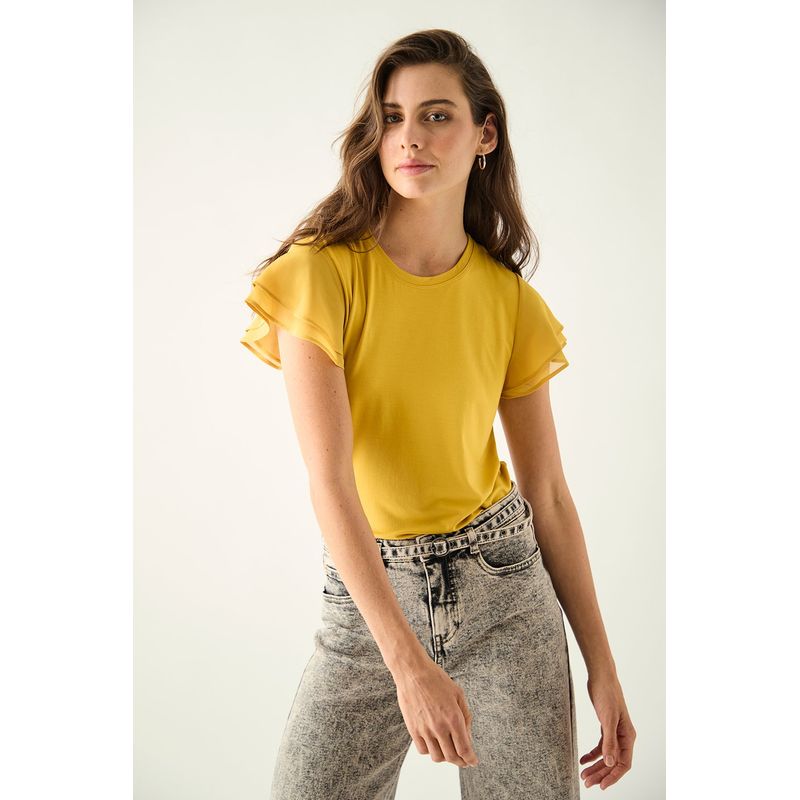 ASH - Polera Manga Corta Mostaza Mujer Ash