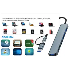 GENERICO - Hub adaptador USB 3.0, 8 puertos en 2