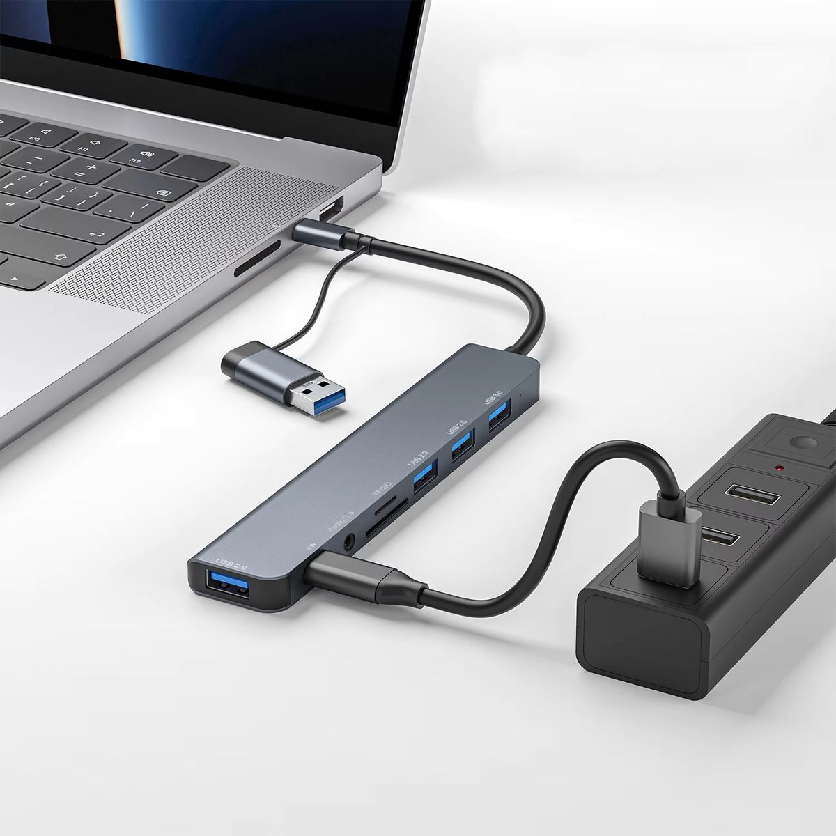 GENERICO - Hub adaptador USB 3.0, 8 puertos en 2