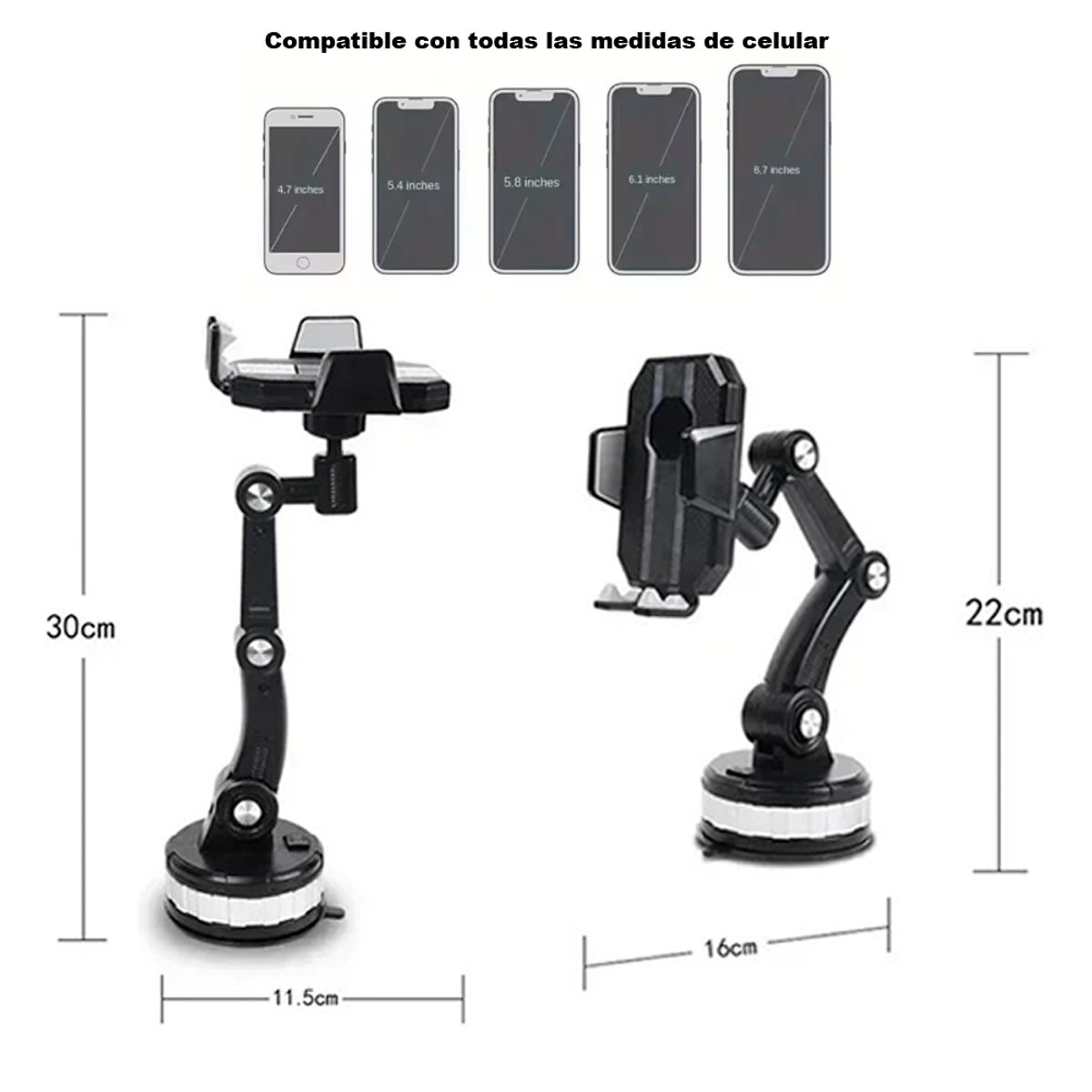 GENERICO - Porta Celular Auto Soporte Giratorio Ventosa Brazo Telescopi