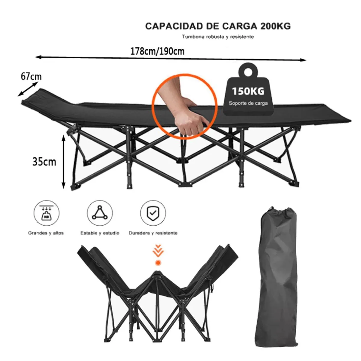 ACTUAL - Cama de Camping Plegable Catre de Campaña Con Bolso