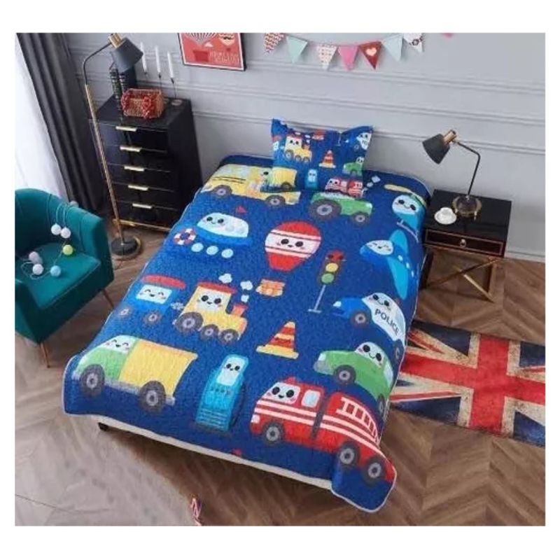 COMPRAPO - Cubrecama Quilt Juvenil Liviano 1.5 Pza. Mod. Medios de Transporte