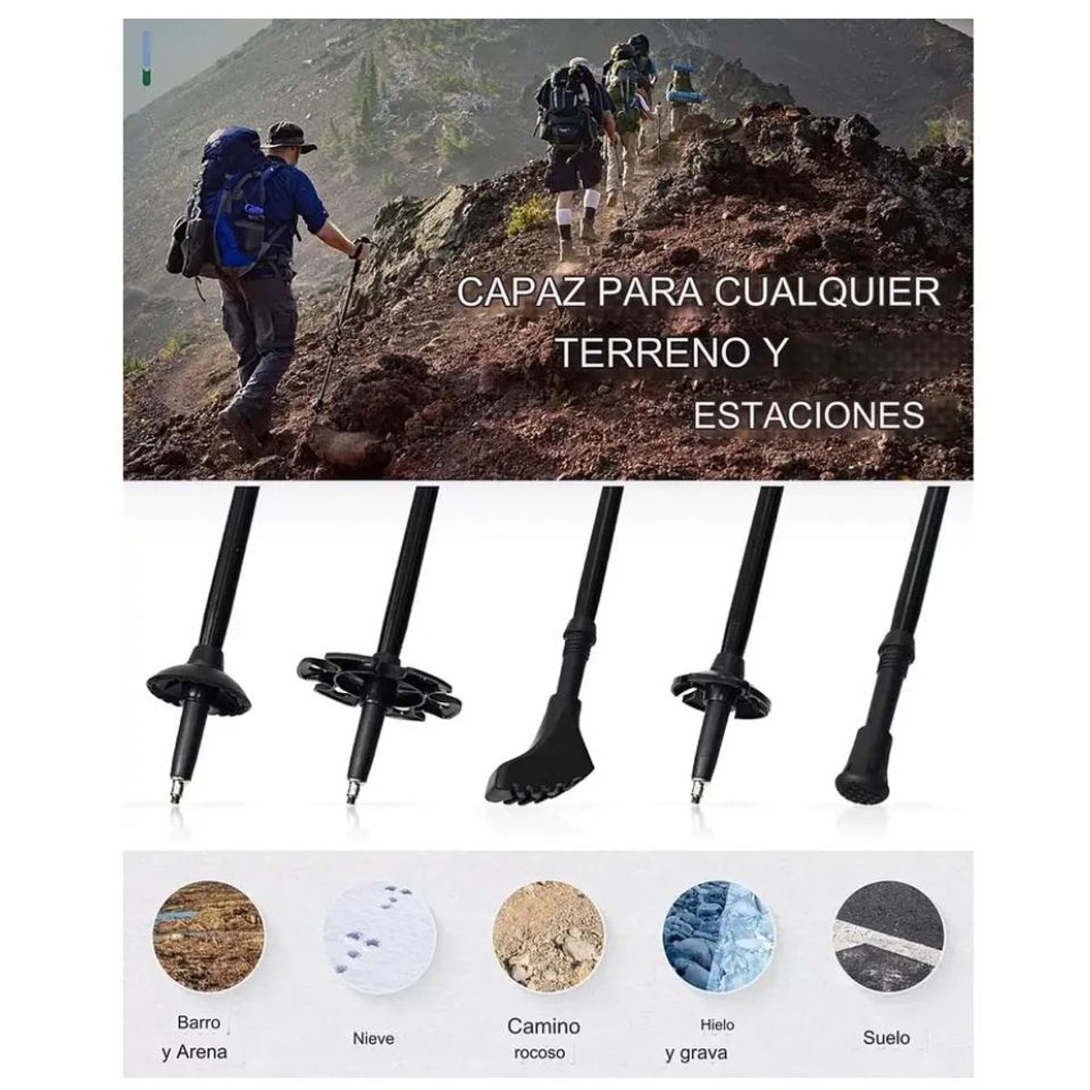 OEM - Pack 2 Bastones Trekking Senderismo Plegable Aluminio 7075