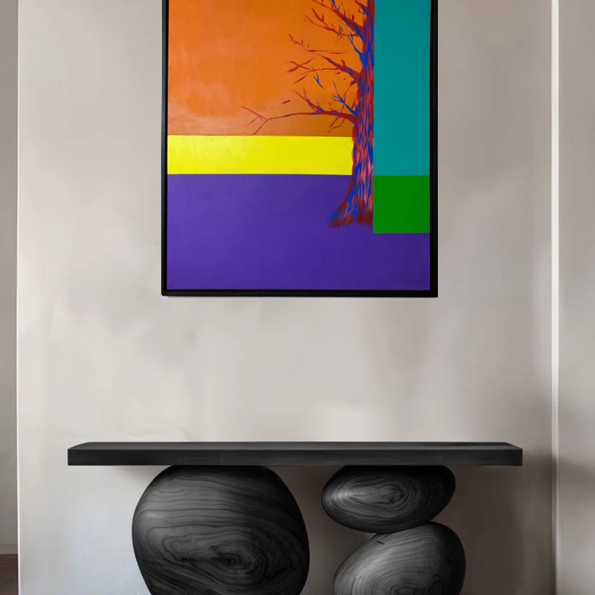 GENERICO - Cuadro Decorativo Árbol Colores Vivos Naranja Morado Moderno 90x70 cm