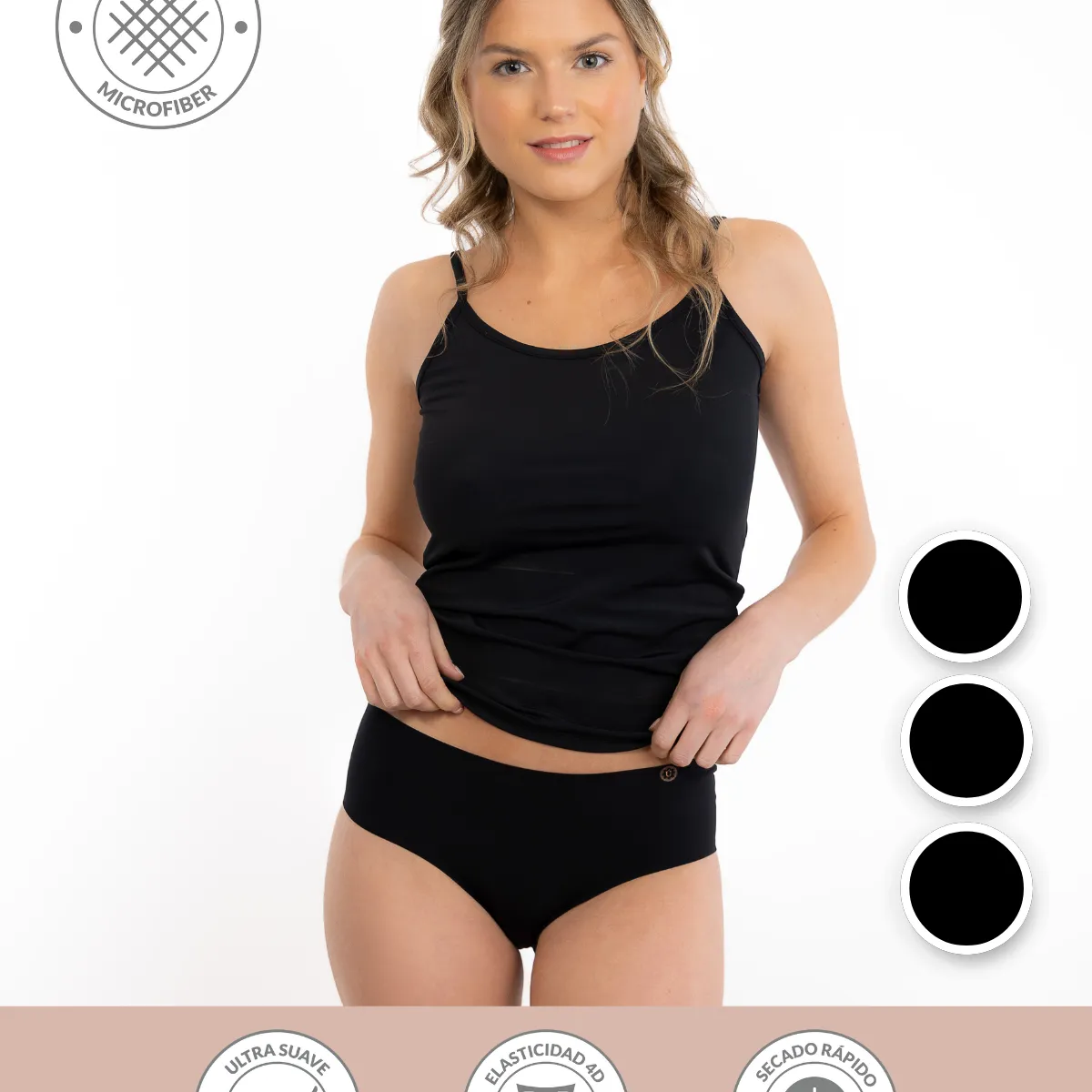 UNICA LINGERIE - CALZÓN PACK 3 PANTALETA MICROFIBRA SIN DEMARCACIÓN NEGRO