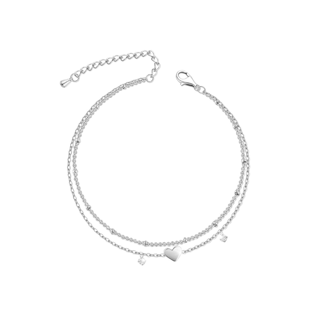 GENERICO - Tobillera Plateada Con Circonitas y Dije Corazon