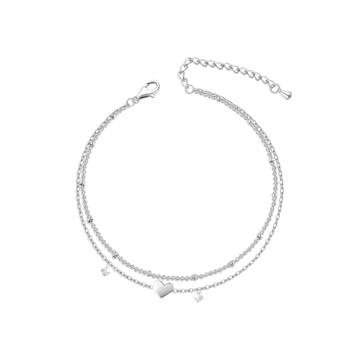 GENERICO - Tobillera Plateada Con Circonitas y Dije Corazon